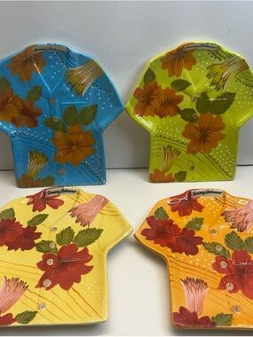 2006 Tommy Bahama Multicolored Hawaiian Shirt Design Appetizer Plates (Set of 4)